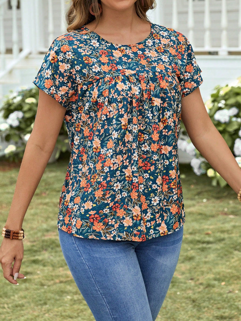 EMERY ROSE Camisa de mujer de manga corta con estampado floral pequeno para el verano