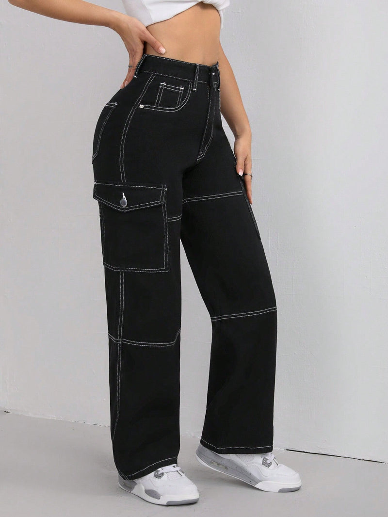 PETITE Jeans con pernera recta y ajuste holgado con costuras de colores contrastantes para vestimenta informal de trabajo