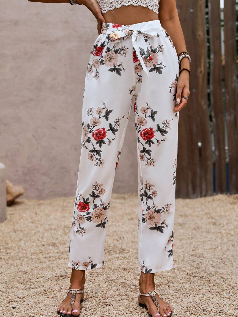 LUNE Pantalones conicos informales con estampado de flores para vacaciones