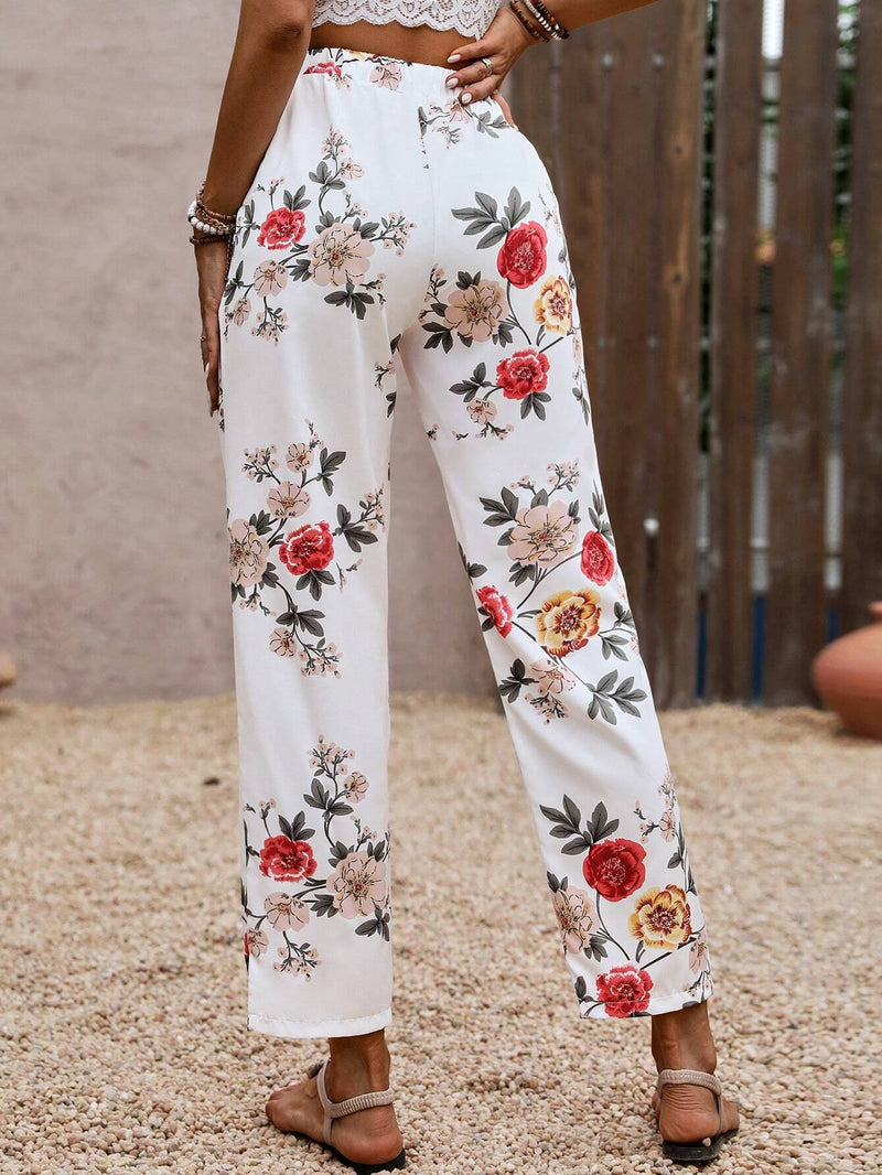 LUNE Pantalones conicos informales con estampado de flores para vacaciones