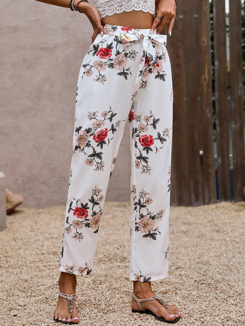 LUNE Pantalones conicos informales con estampado de flores para vacaciones