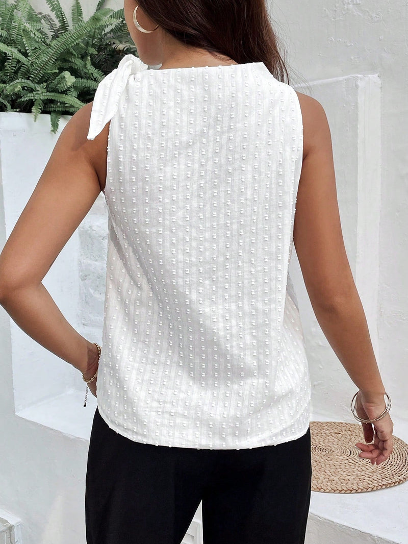 Essnce Top informal de verano con nudo especial en el hombro y textura de jacquard