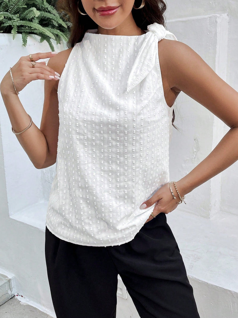 Essnce Top informal de verano con nudo especial en el hombro y textura de jacquard