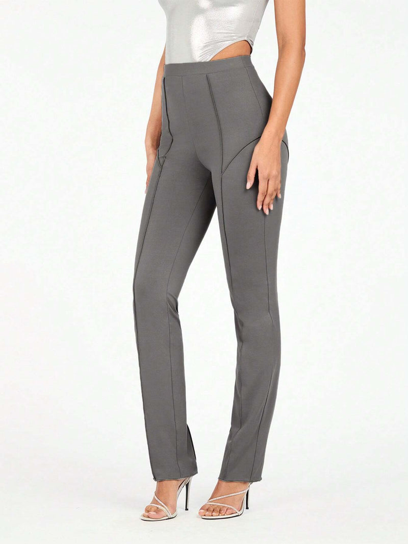 BAE Pantalones ajustados de color gris solido con cintura elastica y dobladillo estrecho para atuendos casuales de verano, de calle y de festivales de musica