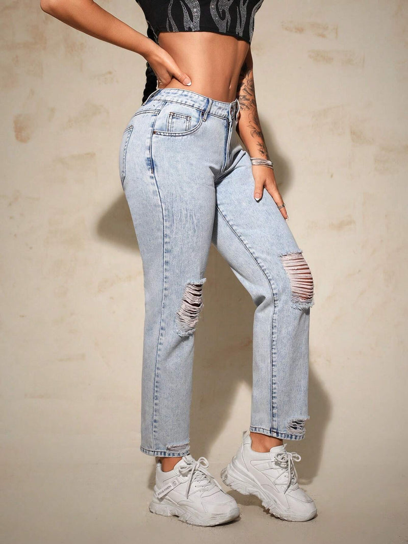 SXY Jeans con agujeros, pantalones largos casuales y versatiles para uso diario