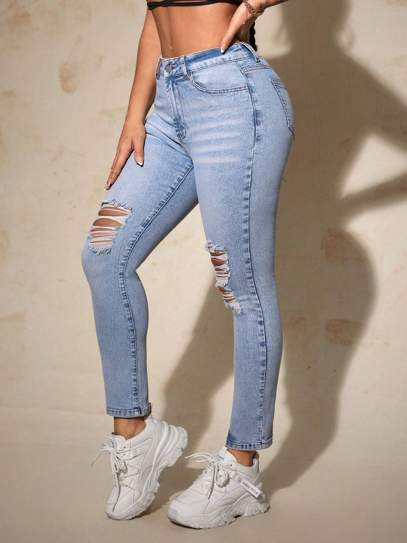 SXY Pantalones Jeans rasgados casuales y ajustados