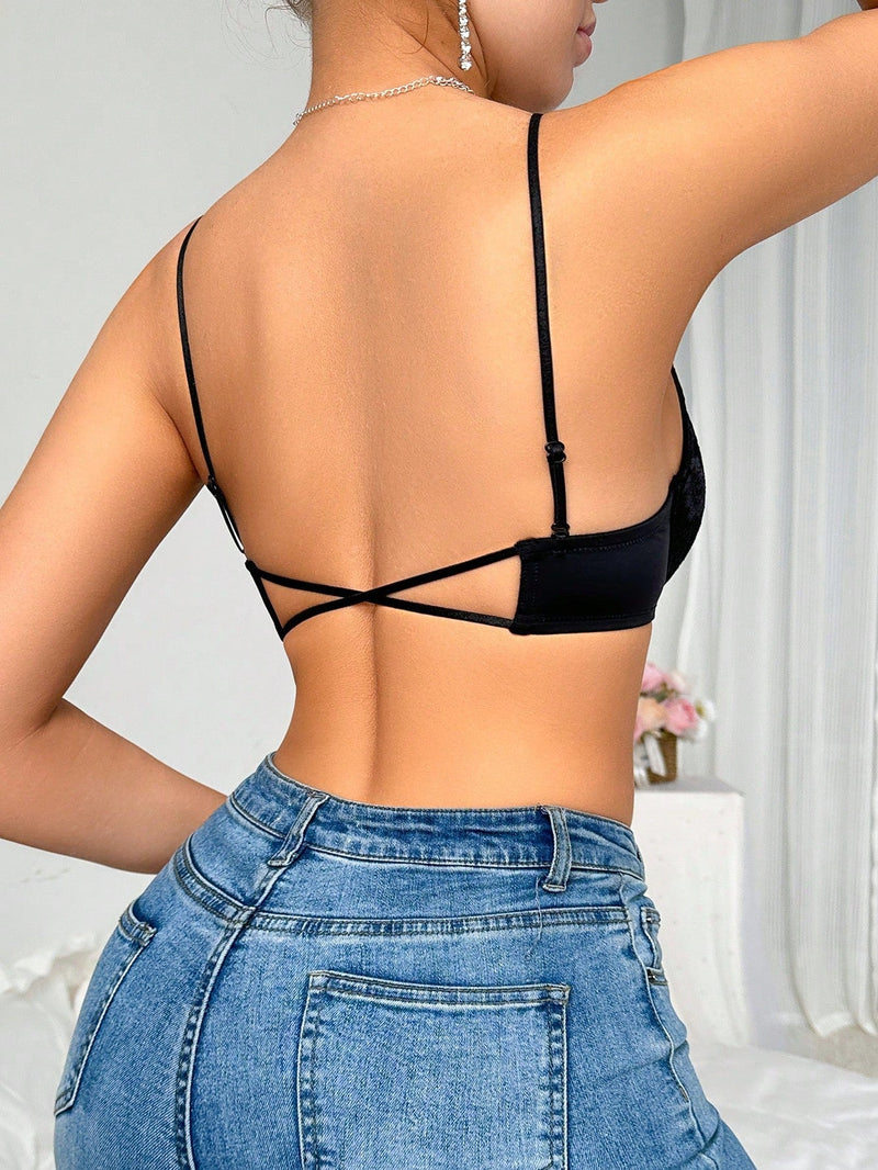 Conjunto de una sola pieza de ropa interior negra sexy de verano con encaje, espalda descubierta, hebilla frontal que previene la flacidez y realza los pechos pequenos al mismo tiempo que ajusta la grasa lateral y los eleva