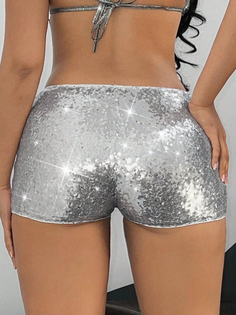 ICON Pantalones cortos de moda brillantes para fiestas clubwear de verano para mujeres de Y2K Music Festival con cintura baja