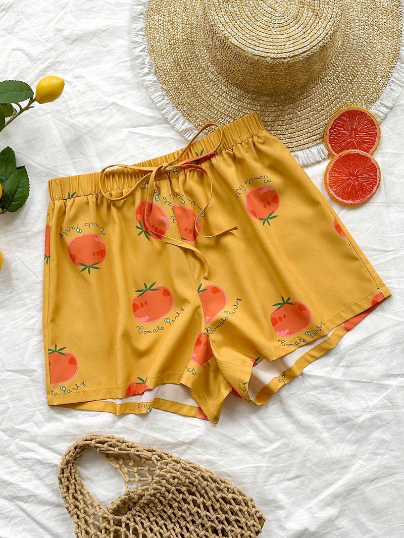 WYWH WYWH Mujeres Vacaciones Pantalones cortos super cortos casuales con estampado de tomate de ajuste holgado