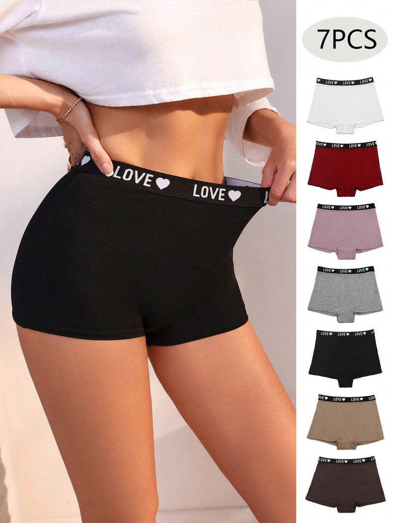 Conjunto de 7 piezas de pantaloncillos de boxeadora de cintura alta impresos con letras para mujeres