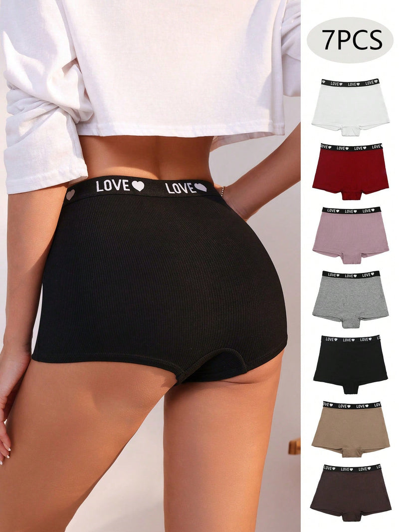 Conjunto de 7 piezas de pantaloncillos de boxeadora de cintura alta impresos con letras para mujeres