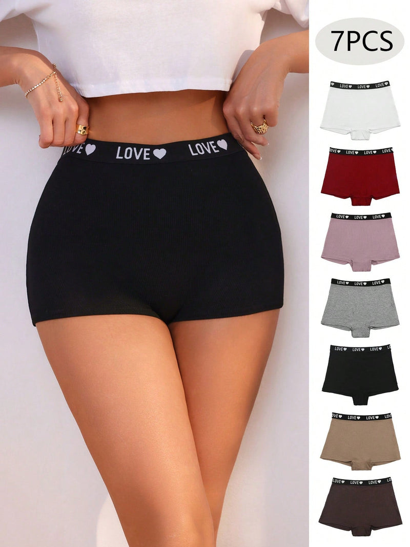 Conjunto de 7 piezas de pantaloncillos de boxeadora de cintura alta impresos con letras para mujeres