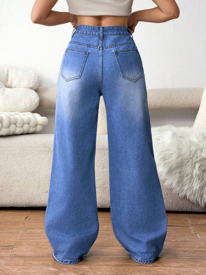 EZwear Jeans Casuales de Moda para Mujer con Borde Deshilachado, Atuendo Diario