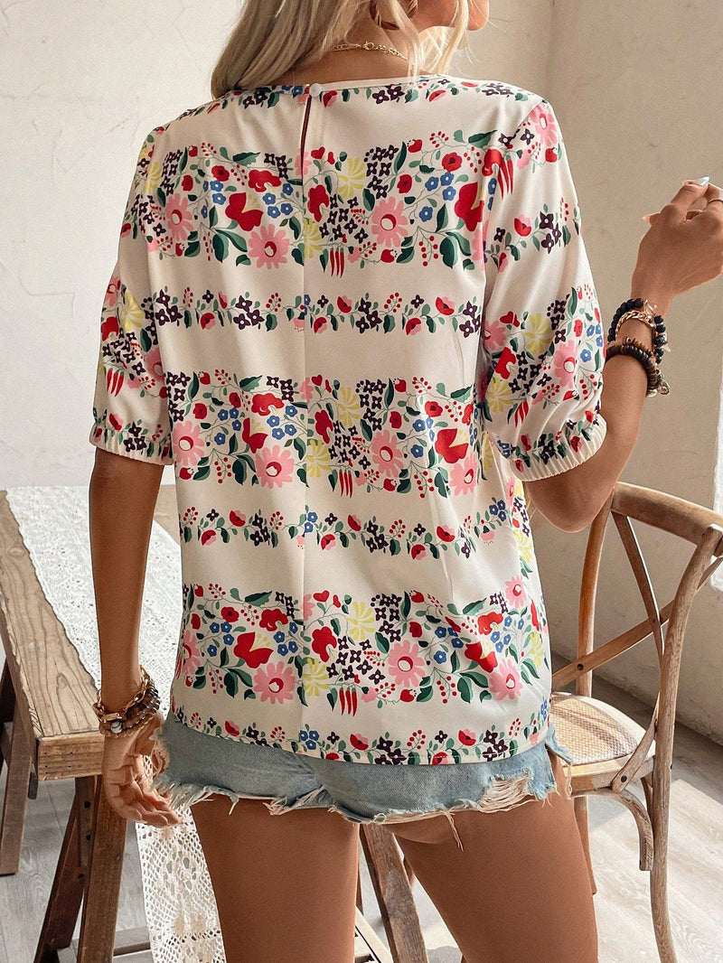 VCAY Camisa de manga corta con estampado floral para vacaciones