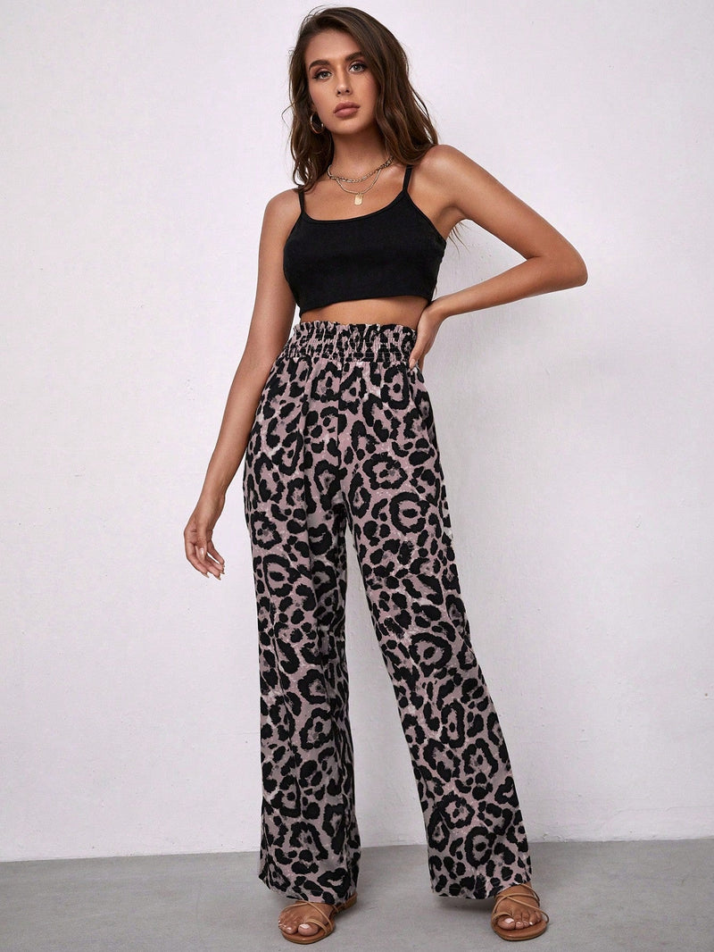 LUNE Pantalones largos tejidos con estampado de leopardo para mujer