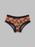 3 piezas de bragas sexys y goticas para mujeres con encaje de contraste, con estampado de calaveras, ojos, estrellas y Jack-O-Lanterns para Halloween, ropa interior y lenceria para mujeres y damas