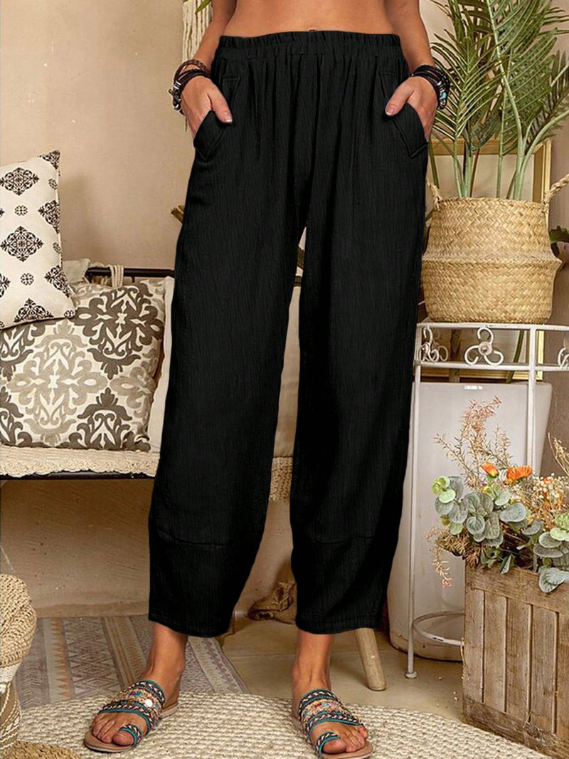 Pantalones largos simples y de bolsillo unicolor para mujeres