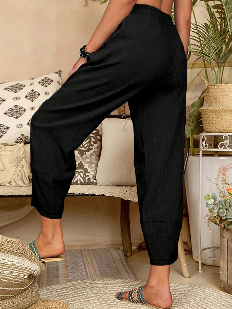 Pantalones largos simples y de bolsillo unicolor para mujeres