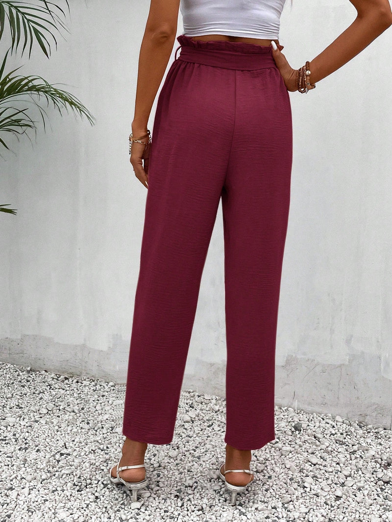 Frenchy pantalones regulares simples y lisos para mujeres para la vida diaria con cinturon