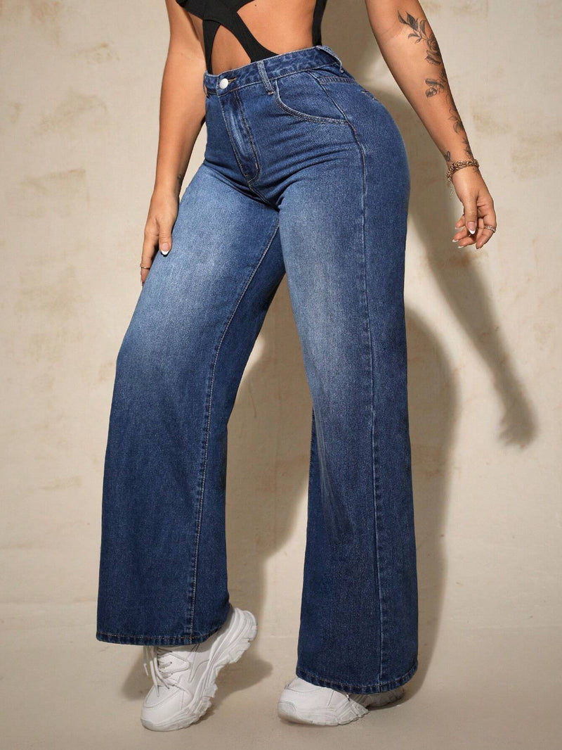 SXY Jeans casuales de pierna ancha y ajuste suelto para mujeres con bolsillos