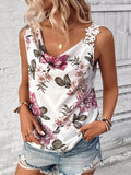 LUNE Camisa sin mangas de moda para mujer con cuello en V profundo, tirantes florales y corte irregular para ropa casual de playa