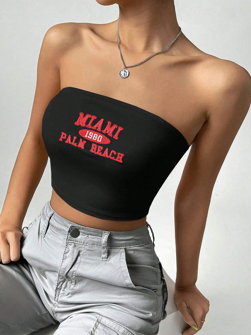 EZwear Top corto casual sin mangas con impresion de letras para mujer en verano