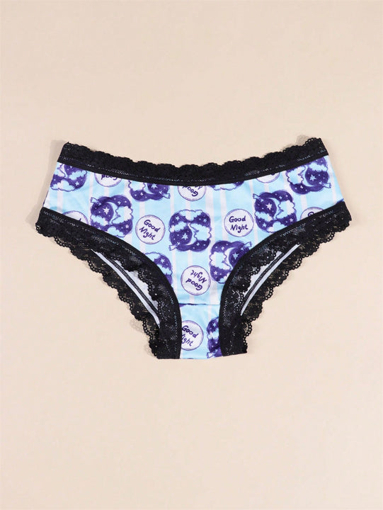 Conjunto de 3 Braguitas Lindas y Sexys de San Valentin de Morvia, Diseno Integral de Corazones, Encaje de Contraste y Bordes de Bajo Corte, para Mujeres