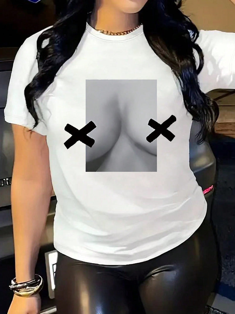 Slayr Camiseta De Mangas Cortas Con Estampado Del Contorno Del Cuerpo Para Mujeres