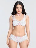 ROMWE Kawaii Conjunto De Ropa Interior Dulce Y Encantador Con Encaje Y Decoracion De Lazo