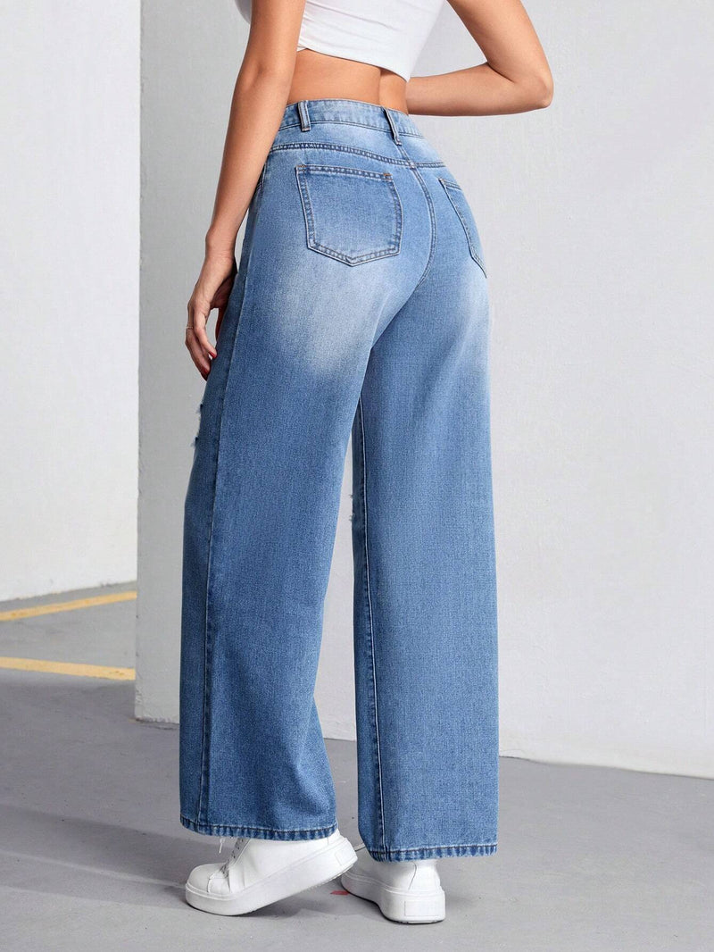 Tall Jeans de pierna ancha rasgados para mujeres