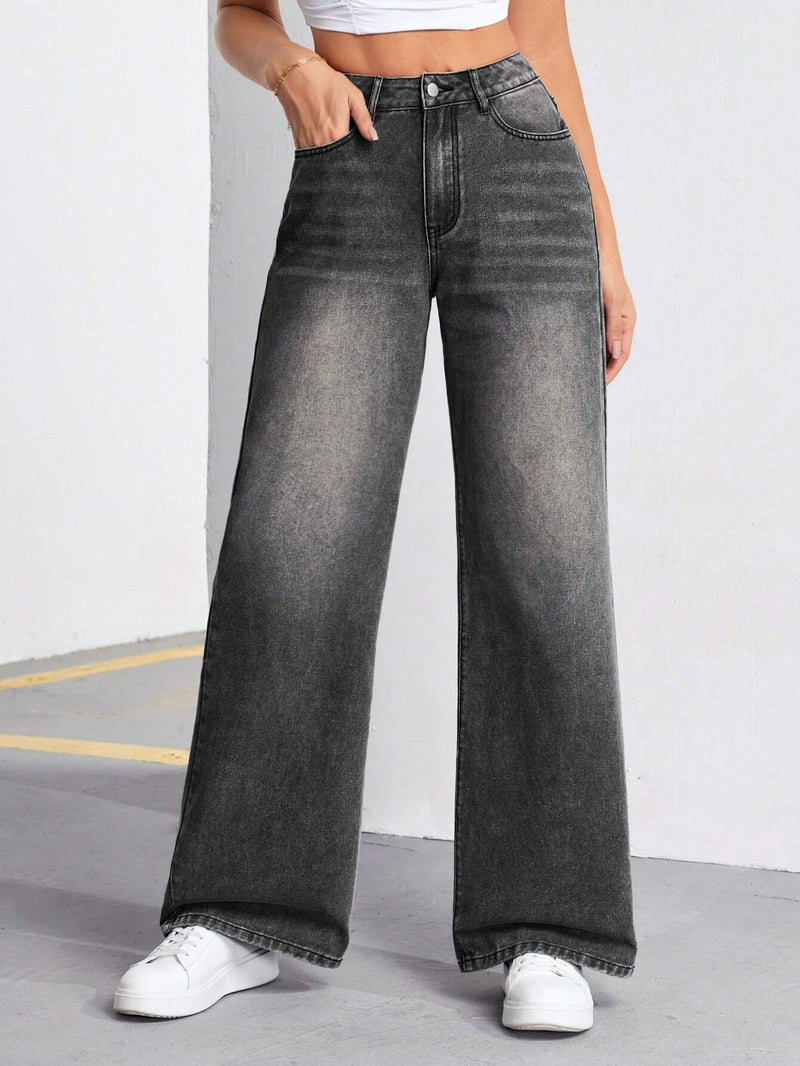 Tall Jeans informales de pierna recta vintage para mujeres con efecto desgastado