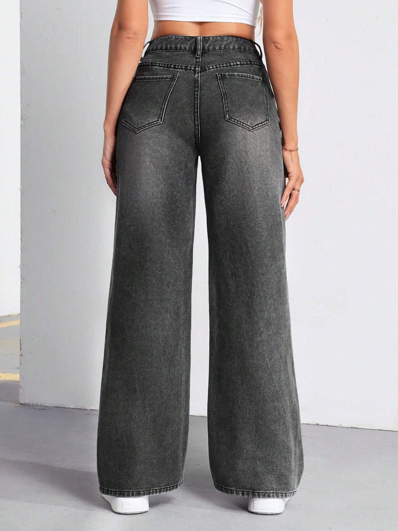 Tall Jeans informales de pierna recta vintage para mujeres con efecto desgastado