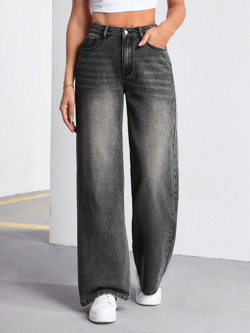 Tall Jeans informales de pierna recta vintage para mujeres con efecto desgastado