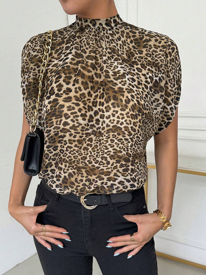 Camisa diaria simple para mujer con estampado de leopardo e impresion irregular