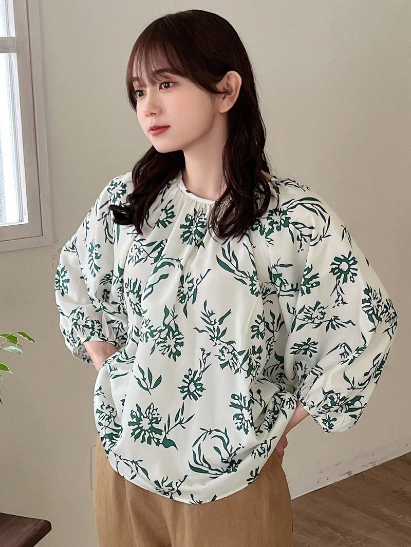 FRIFUL Camisa de mujer elegante de manga corta con estampado verde