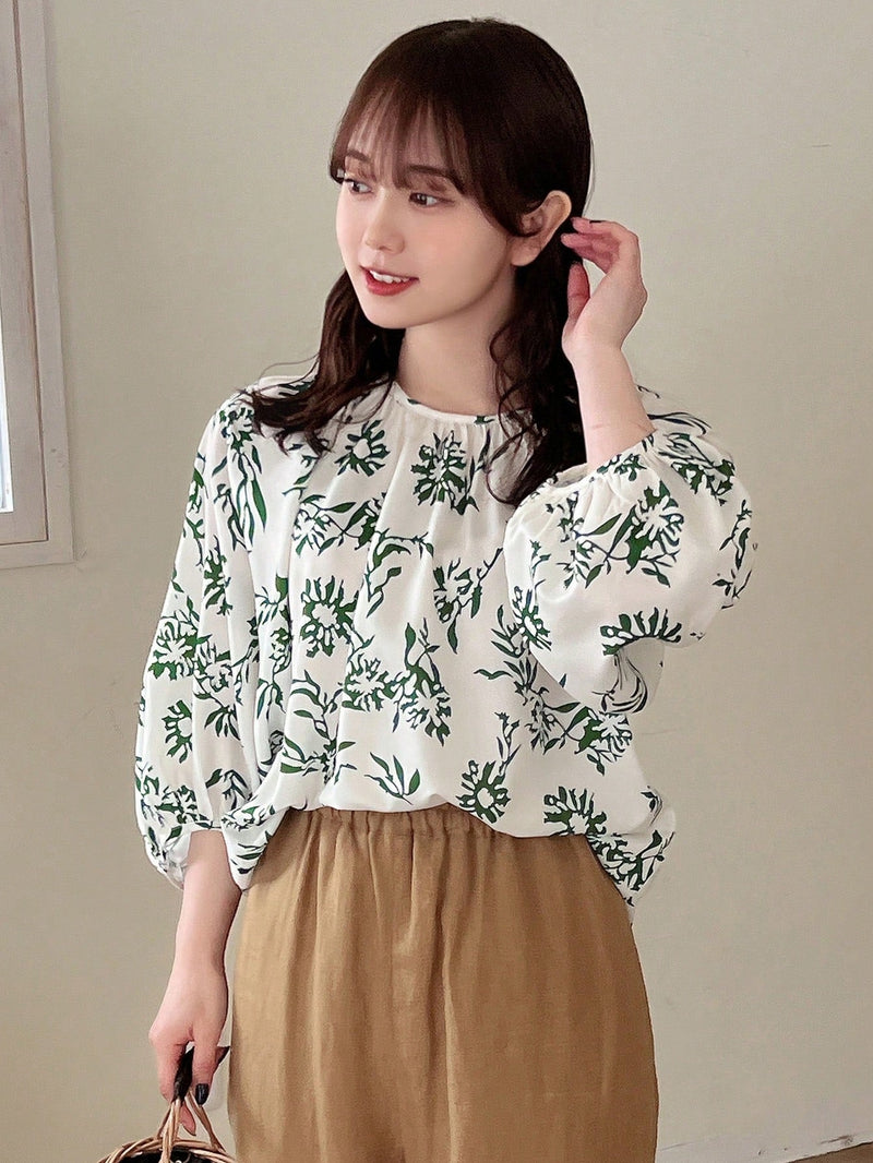 FRIFUL Camisa de mujer elegante de manga corta con estampado verde