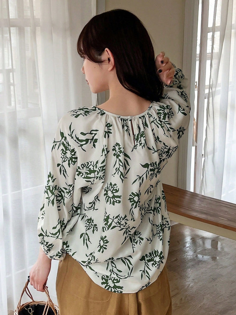 FRIFUL Camisa de mujer elegante de manga corta con estampado verde