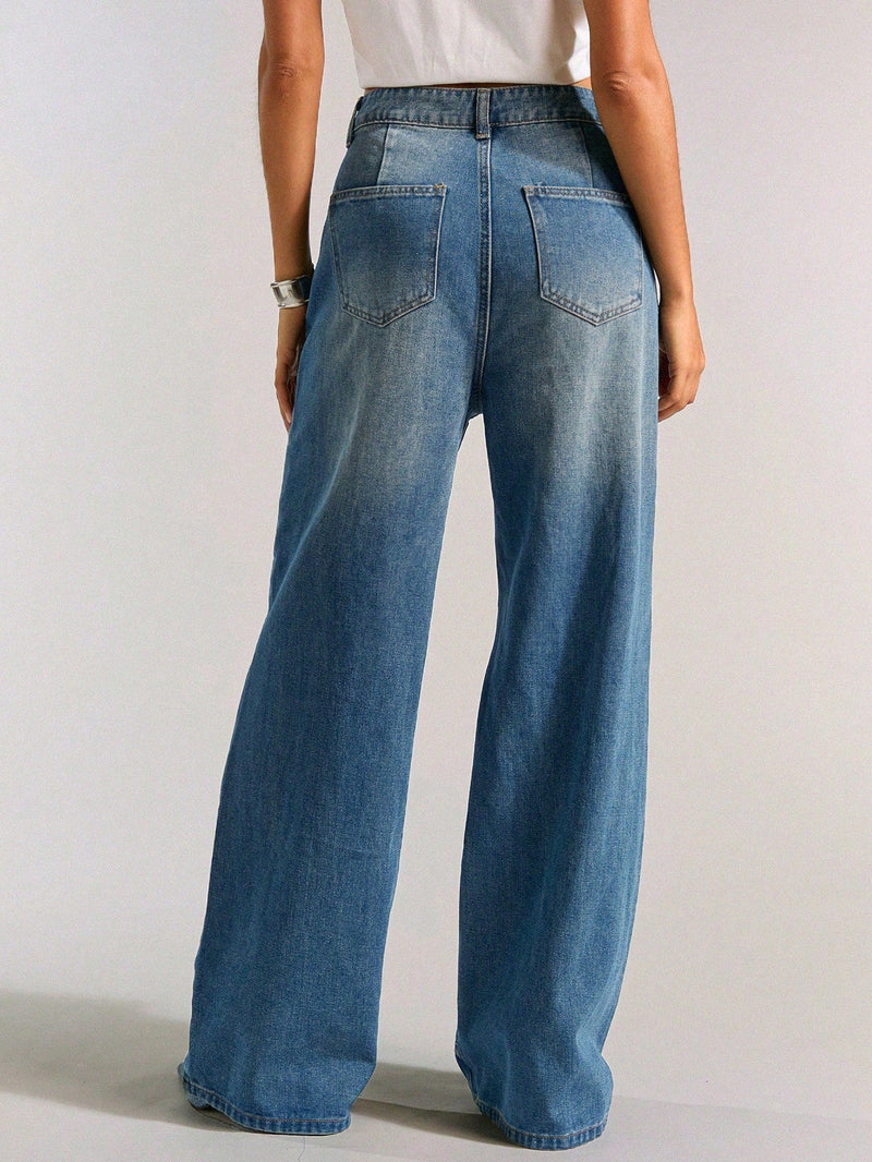 Forever 21 Jeans casuales vintage de pierna ancha desgastados con agujeros