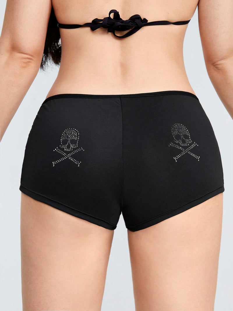 ROMWE Grunge Punk Ropa Interior Boyshorts Con Estampado De Calavera De Diamantes De Imitacion