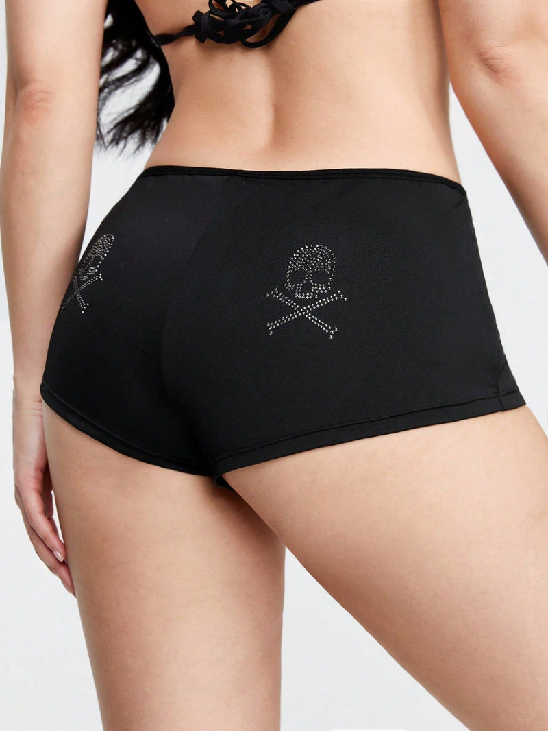 ROMWE Grunge Punk Ropa Interior Boyshorts Con Estampado De Calavera De Diamantes De Imitacion