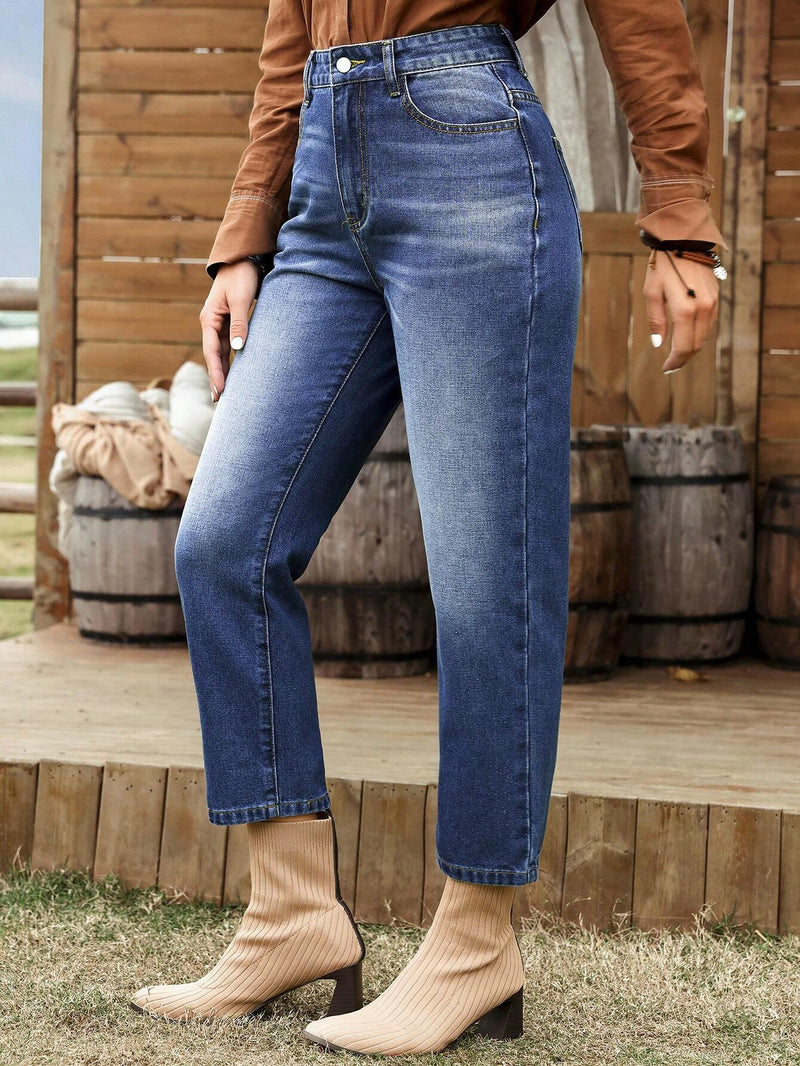 LUNE Jeans informales para mujer con pierna recta y bolsillos