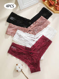 4/piezas tanga sexy para mujer, con diseno de flores pequenas calado y tirantes cruzados de encaje, ropa interior sexy