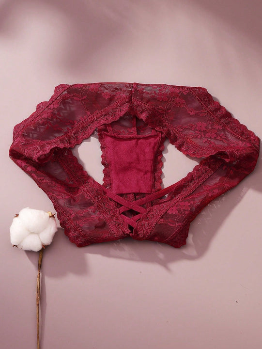 4/piezas tanga sexy para mujer, con diseno de flores pequenas calado y tirantes cruzados de encaje, ropa interior sexy