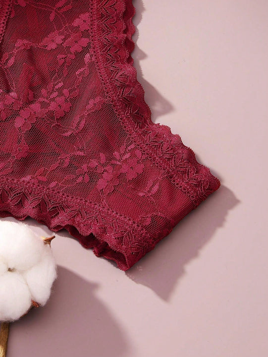 4/piezas tanga sexy para mujer, con diseno de flores pequenas calado y tirantes cruzados de encaje, ropa interior sexy