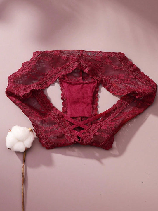 4/piezas tanga sexy para mujer, con diseno de flores pequenas calado y tirantes cruzados de encaje, ropa interior sexy