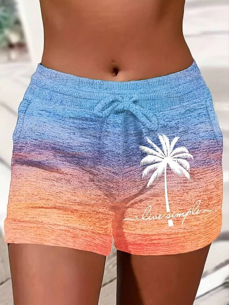 LUNE Shorts sueltos con cordon y estampado de palmeras para mujer de estilo vacacional