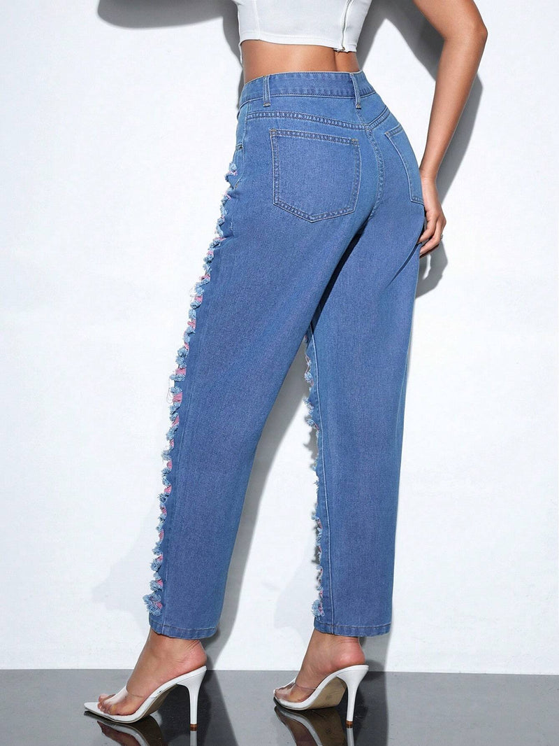 BAE Jeans rasgados de estilo punk de moda para mujeres en verano