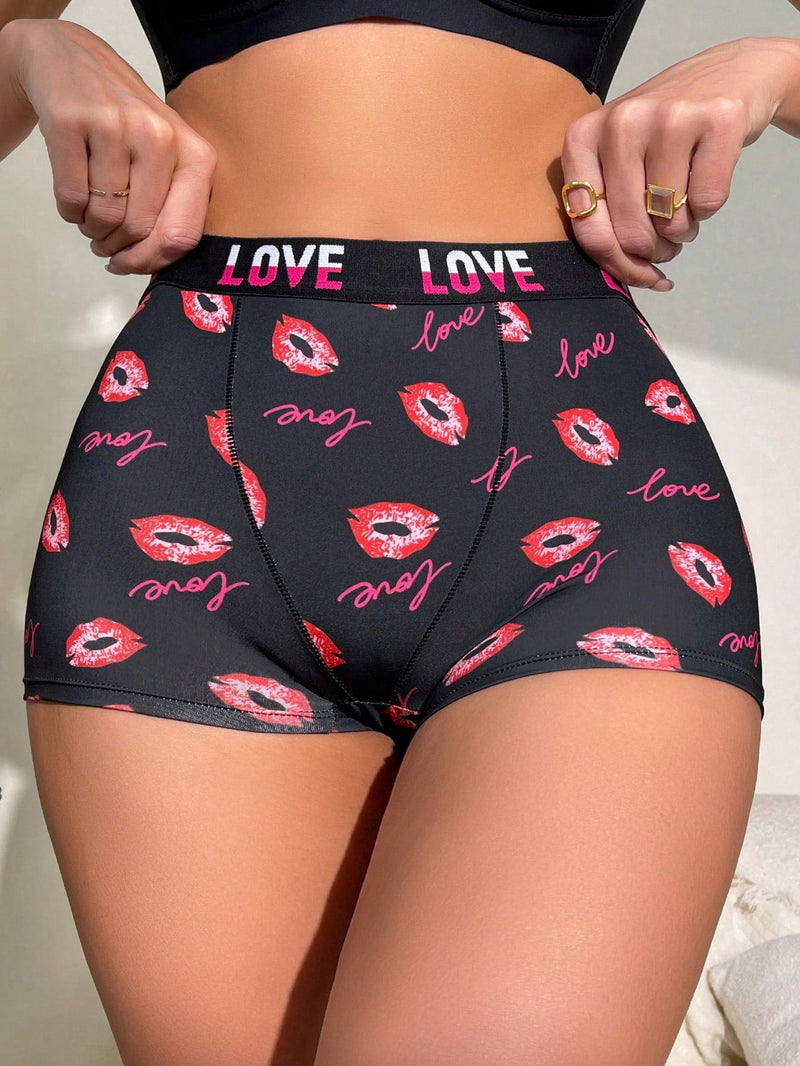 Boxer Briefs impresos con labios y letras divertidas unicos para mujeres