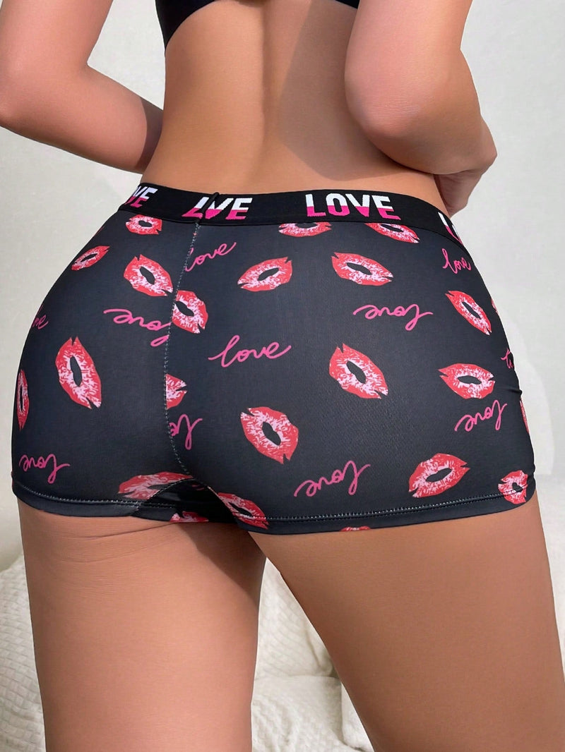 Boxer Briefs impresos con labios y letras divertidas unicos para mujeres