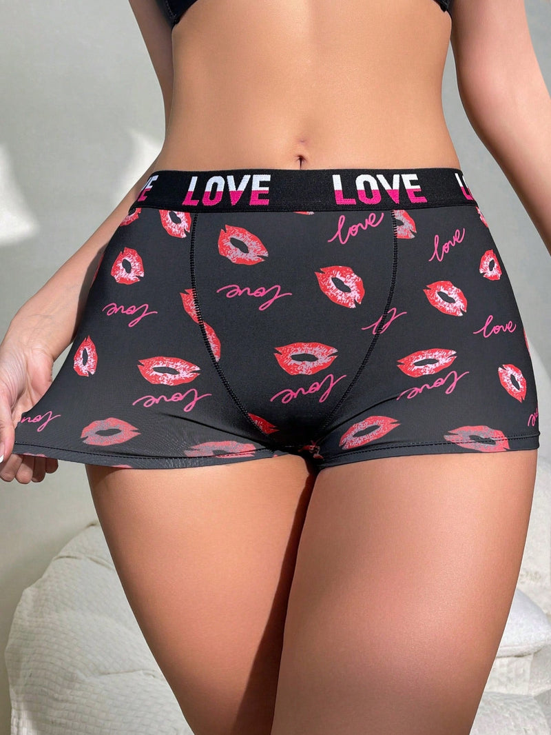 Boxer Briefs impresos con labios y letras divertidas unicos para mujeres